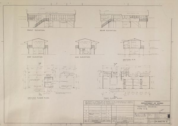 Collection of architectural drawings of domestic residences built during the reconstruction of Darwin after Cyclone Tracy, Northern Territory, ca. 1975