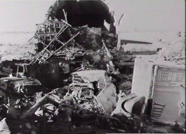 View of damaged airplane