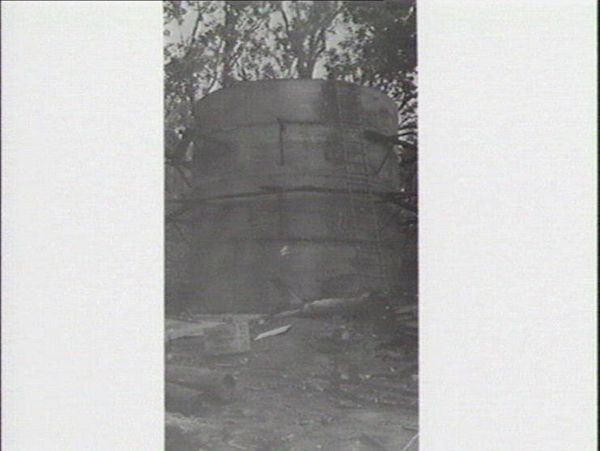 One of two oil tanks being erected